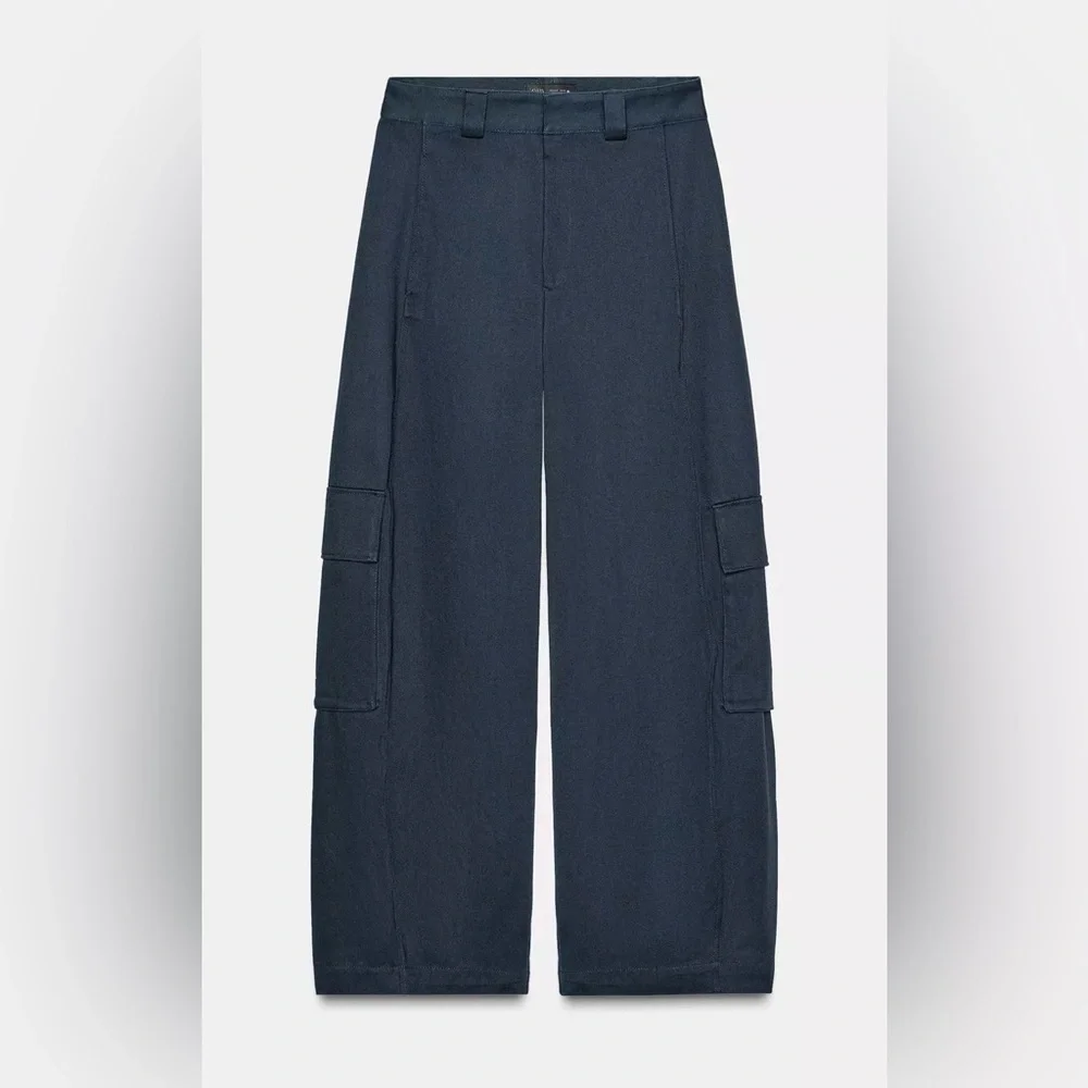 Zara pants Women's Mid rise Navy Wide-Leg Pants Xs (but feels like Small) - Picture 2 of 3